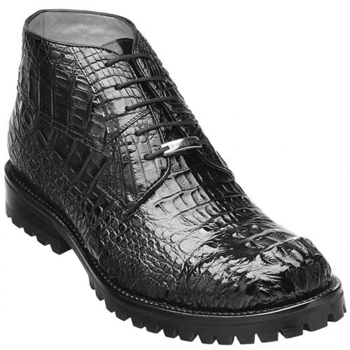 Belvedere "Orso" Black Genuine Hornback Crocodile Leather Ankle Boots 3507